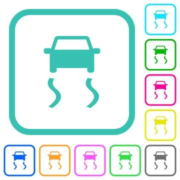 Slippery road dashboard indicator vivid colored flat icons Illustration