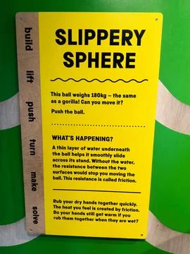 Slippery sphere interactive exhibit explaining friction and weight at a sci.. Stock Photos
