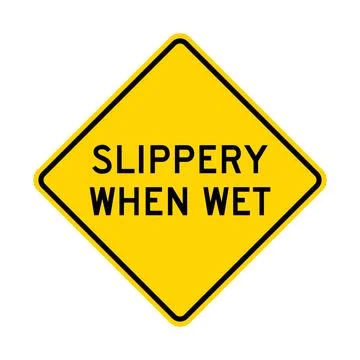 Slippery when wet warning road sign Stock Illustration