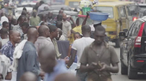 Slo-mo Bustling Lagos Street Stock Footage