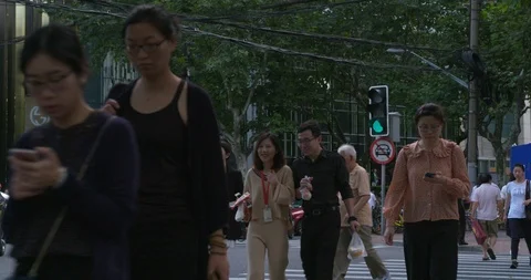 Slo-mo China technology, people using cellphones Stock Footage 113901747