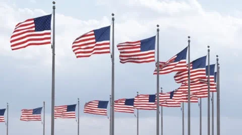 SLO MO, CU, LA, Lockdown of ring of American flags, Washington DC, USA Stock Footage 10702321