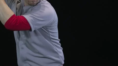 SLO MO, CU, Lockdown, Midsection, baseball player hitting a baseball Stock Footage 10701842