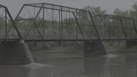 Slo-Mo Pan of a Foot Bridge in Fort Benton, Montana Stock Footage 235220987