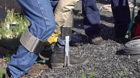 Slo Mo Preparing Linesman Electrician Video stock 65879952