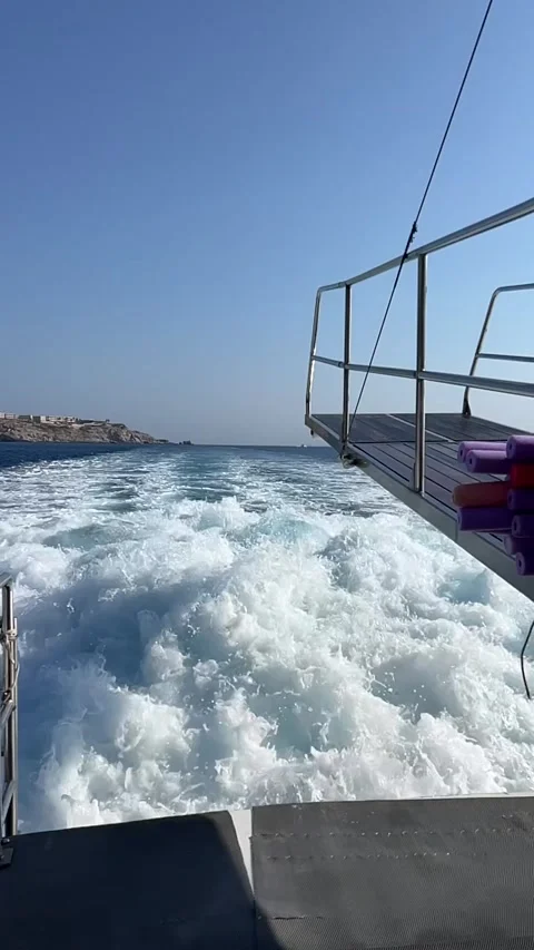 Slo Mo of Wake Waves From The Back Of A Boat, Greece Video stock 307712923