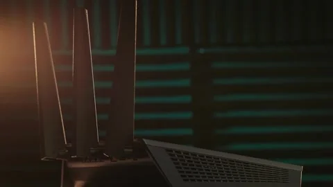 Slo mo of wi-fi routing device for local wireless and wired internet connection Stock Footage 340585639