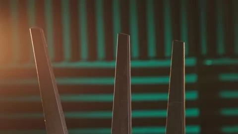 Slo mo of wi-fi routing device for local wireless and wired internet connection Stock Footage 340585904