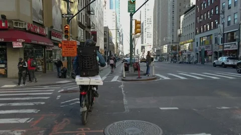 Slo Motion Empty New York City Street  8th Ave 43rd St Stock Footage 145690707