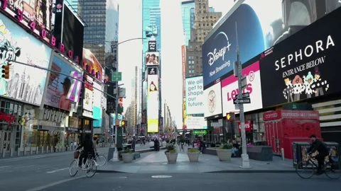 Slo Motion Empty New York City Street Times Sq Stock Footage 145691437