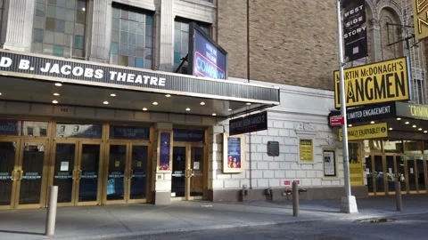Slo Motion Empty New York City Street W 45th St Bernard Jacobs Theater Broadway Stock Footage 145691734