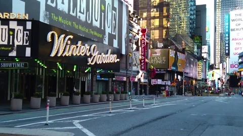 Slo Motion Empty New York City Street Wintergarden Theater Times Sq Stock Footage 145691773