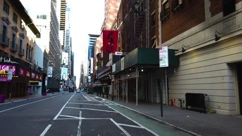 Slo Motion Empty New York City Street W52nd St  August Wilson Theater Broadway Stock Footage 145691837