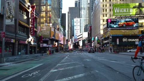 Slo Motion Empty New York City Street 50th St Times Sq Stock Footage 145691849