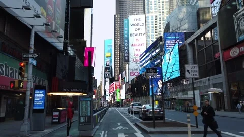 Slo Motion Empty New York City Street  49th St Times Sq Stock Footage 145691969