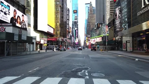 Slo Motion Empty New York City Street  Broadway Times Sq Stock Footage 145692229