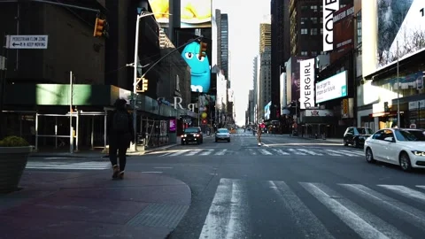 Slo Motion Empty New York City Street Times Sq Stock Footage 145692548