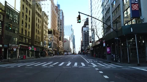 Slo Motion Empty New York City Street 8th Ave 48th St Times Sq Broadway Stock Footage 145693952