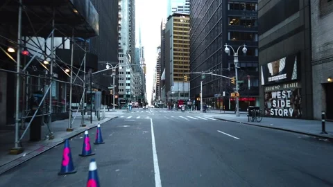 Slo Motion Empty New York City Street 51st St Times Sq Stock Footage 145694018