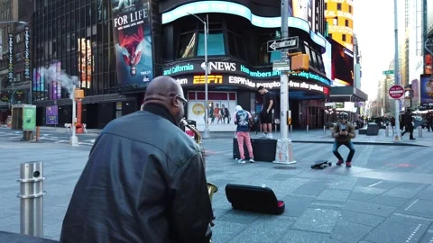 Slo Motion Empty New York City Street Broadway Times Sq Area Stock Footage 145694045