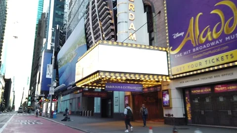 Slo Motion Empty New York City Street W42nd St Broadway Times Sq Stock Footage 145694060