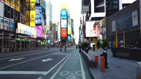 Slo Motion Empty New York City Street Broadway Times Sq Stock Footage 145694092