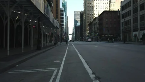 Slo Motion Street level empty New York City Street 6th Ave and 38th Street Stock Footage 145690716
