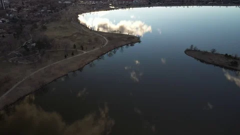 Sloans Lake at Sunset, Drone Stock Footage 127302101