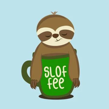Sloffee - Cute Sloth relax in cup of coffee. Stock Illustration