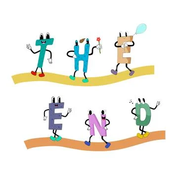 Slogan from the letters of the Groovy characters the end of the action Stock Illustration