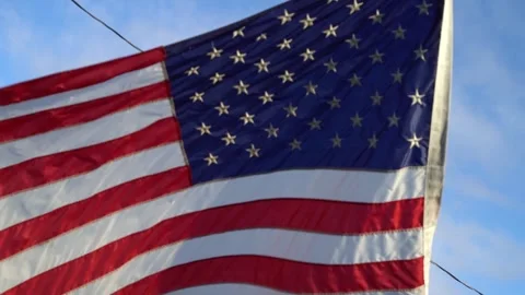 Slomo American Flag blowing in wind Stock Footage 340286213