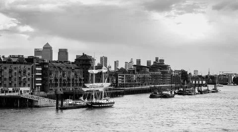 Sloop Moored on the North Bank of the River Thames Sloop Moored on the Nor... Stock Photos