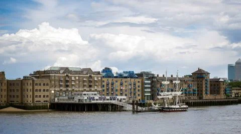 Sloop Moored on the North Bank of the River Thames Sloop Moored on the Nor... Stock Photos