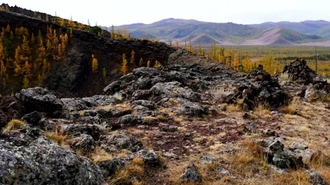 The slope of the crater of the extinct Mongolian volcano Khorgo. Stock Footage 234965985