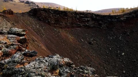 The slope of the crater of the extinct volcano Khorgo in Mongolia. Stock Footage 234965960