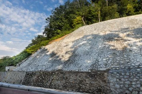 Slope retention engineering to prevent soil erosion and landslide Stock Photos