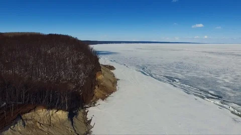 Slope at the river Volga, winter Stock Footage
