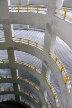 A slope of spiral path for parking space at a building Stock Photos
