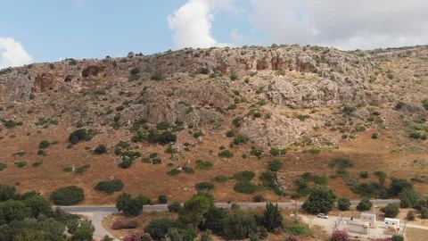 The slopes of Mount Carmel with rich vegetation and caves. Stock Footage