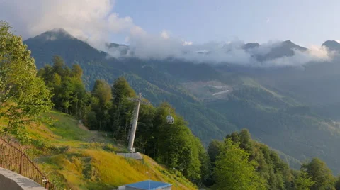 The slopes of the mountains at sunset. Rosa Khutor, Sochi, Russia. 4K 스톡 동영상 53064560