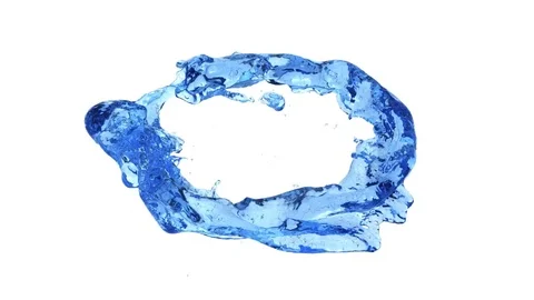 Sloping ring of blue water transforms into drop - on white, + alpha (FULL HD) Video stock 82299859