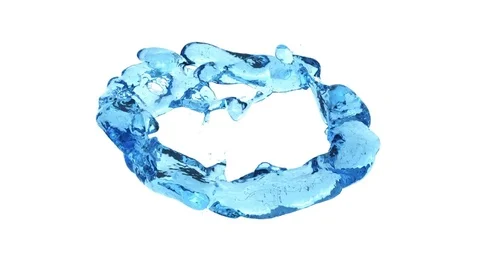 Sloping ring of light blue water transforms into drop - on white + alpha Vidéo 82304955