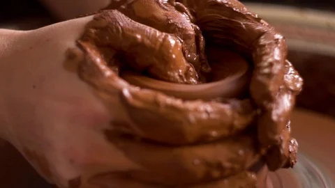 Сlose up shot of woman's hands worked on a pottery wheel Stock Footage 123499552