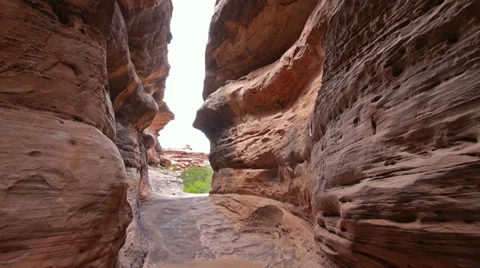 Slot Canyon Adventure Nature Near Moab Utah Panning Shot Stock Footage
