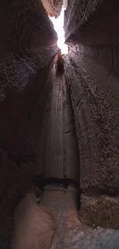 Slot Canyon Interior Dramatic Vertical Perspective in Cathedral Gorge State.. Stock Photos