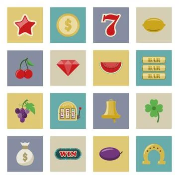 Slot machine and gambling flat icon set Stock Illustration
