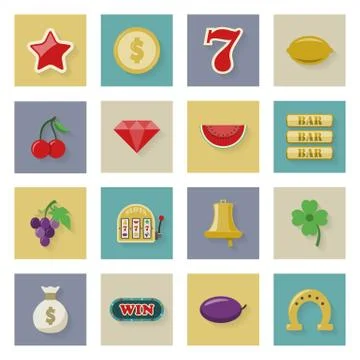 Slot machine and gambling flat icon set with shadows Stock Illustration