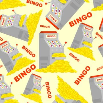 Slot machine and win pattern seamless. Bingo jackpot background. Many money Stock Illustration