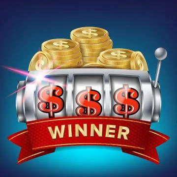 Slot Machine Banner Vector. Win Jackpot In Game Slot Machine. Brochure. Big Win Illustration