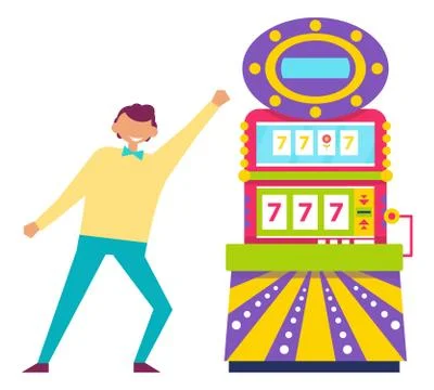 Slot Machine Man Dancing, Happy Gambler Victory Illustration